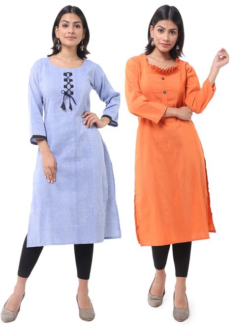 women pack of 2 solid straight kurta - 21585099 - Very Small Image - 1