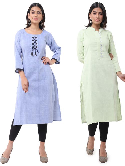 women pack of 2 solid straight kurta - 21585100 - Very Small Image - 1