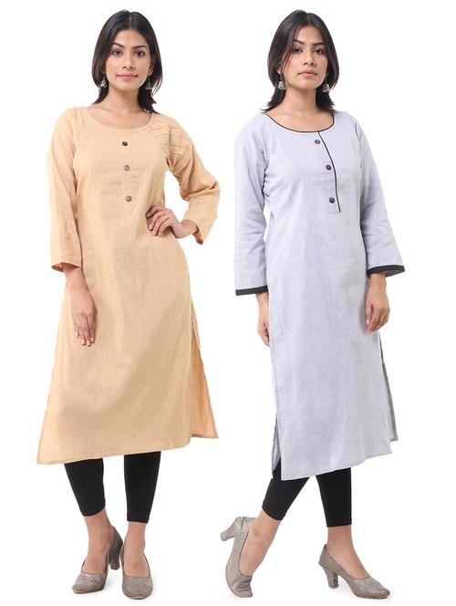 women pack of 2 solid straight kurta - 21585109 - Very Small Image - 1
