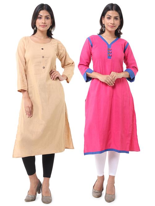 women pack of 2 solid straight kurta - 21585116 - Very Small Image - 1