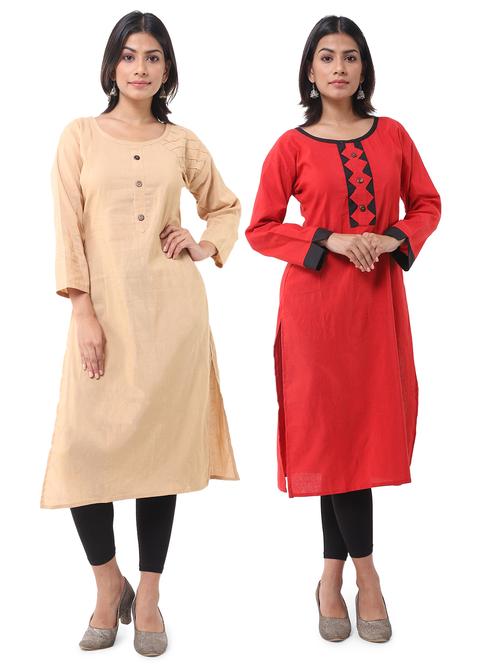 women pack of 2 solid straight kurta - 21585117 - Very Small Image - 1