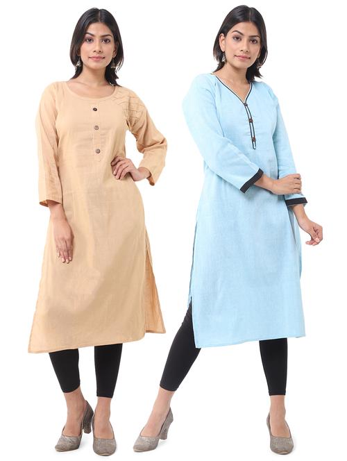 women pack of 2 solid straight kurta - 21585118 - Very Small Image - 1