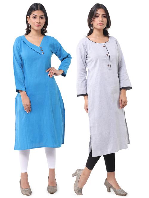 women pack of 2 solid straight kurta - 21585123 - Very Small Image - 1