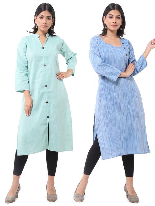 women pack of 2 solid straight kurta combo - 21585130 - Very Small Image - 1