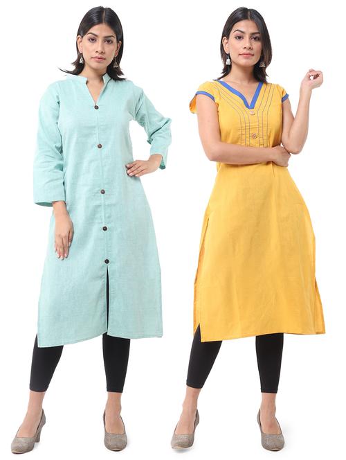 women pack of 2 solid straight kurta combo - 21585135 - Very Small Image - 1