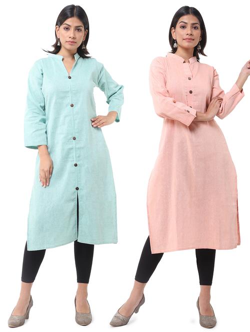 women pack of 2 solid straight kurta combo - 21585136 - Very Small Image - 1