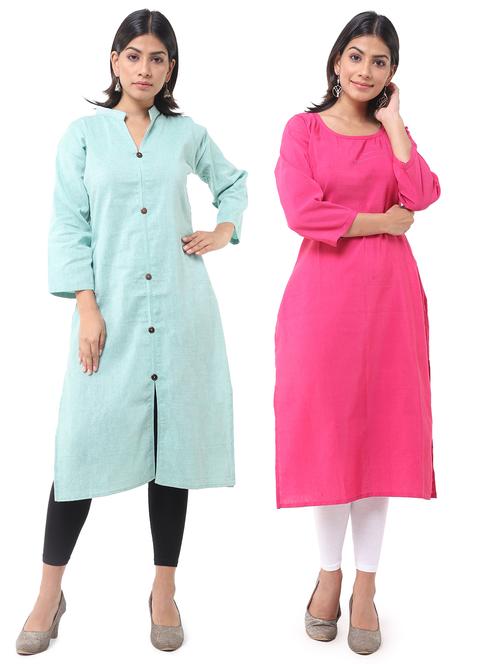 women pack of 2 solid straight kurta combo - 21585138 - Very Small Image - 1