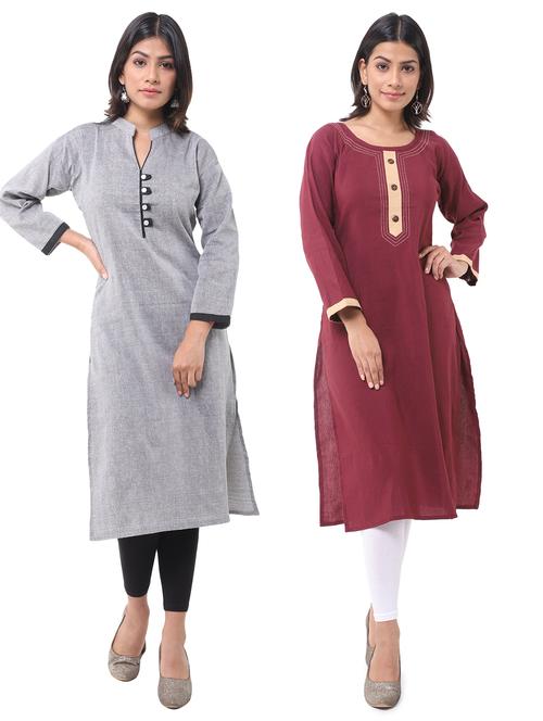 women pack of 2 solid straight kurta combo - 21585148 - Very Small Image - 1