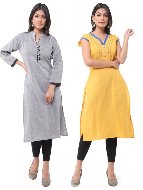 women pack of 2 solid straight kurta combo - 21585150 - Very Small Image - 1