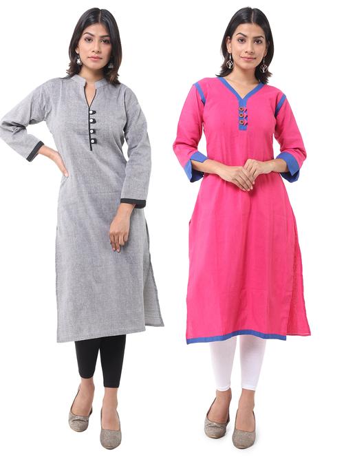 women pack of 2 solid straight kurta combo - 21585156 - Very Small Image - 1