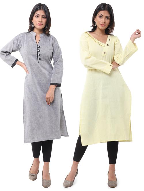 women pack of 2 solid straight kurta combo - 21585161 - Very Small Image - 1