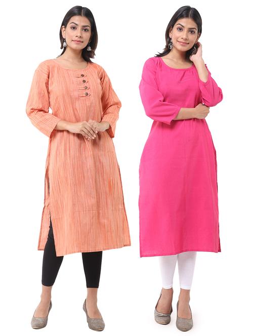 women pack of 2 solid straight kurta combo - 21585188 - Very Small Image - 1