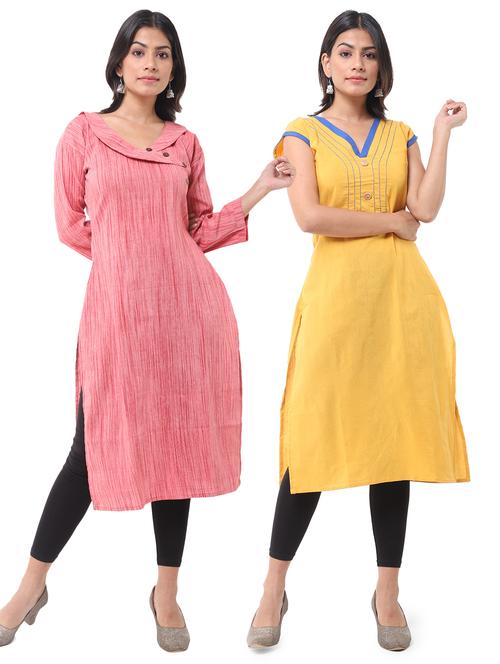 women pack of 2 solid straight kurta combo - 21585201 - Very Small Image - 1
