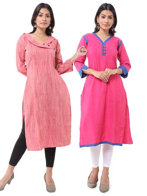  women pack of 2 solid straight kurta combo - 21585207 - Very Small Image - 1