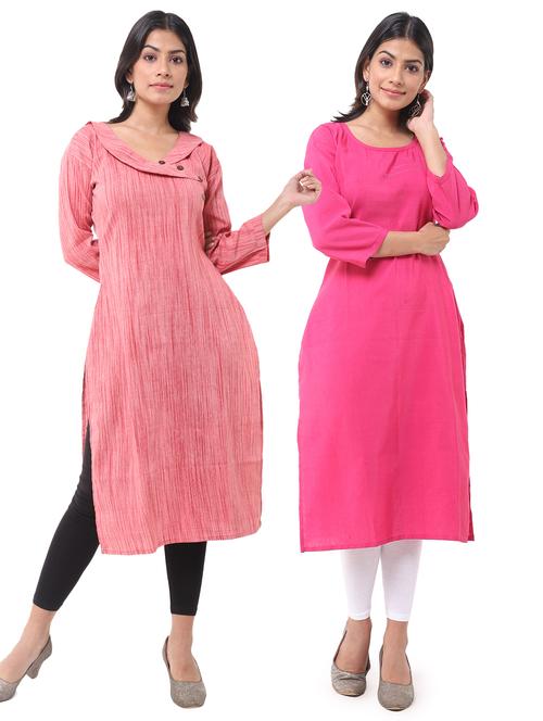  women pack of 2 solid straight kurta combo - 21585208 - Very Small Image - 1