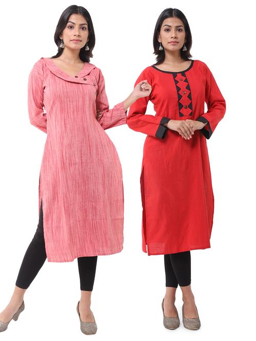  women pack of 2 solid straight kurta combo - 21585209 - Very Small Image - 1