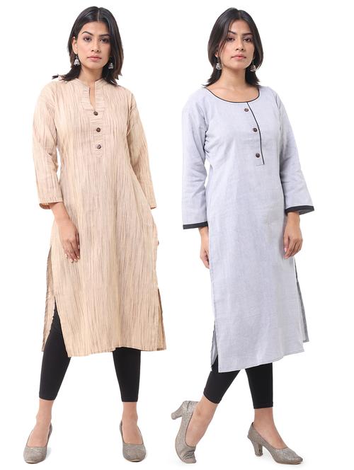  women pack of 2 solid straight kurta combo - 21585217 - Very Small Image - 1
