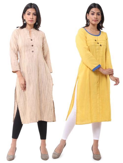  women pack of 2 solid straight kurta combo - 21585219 - Very Small Image - 1
