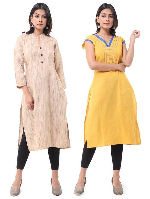  women pack of 2 solid straight kurta combo - 21585220 - Very Small Image - 1