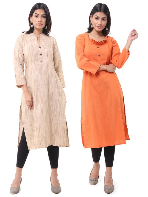  women pack of 2 solid straight kurta combo - 21585221 - Very Small Image - 1