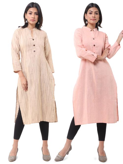  women pack of 2 solid straight kurta combo - 21585224 - Very Small Image - 1