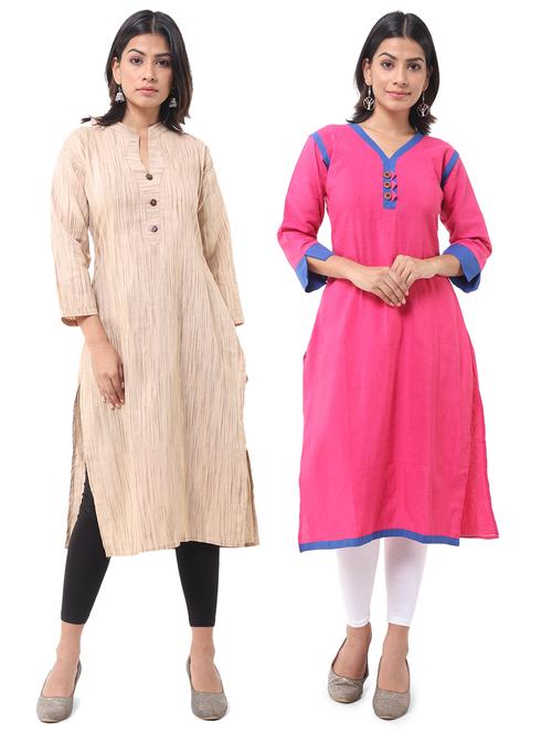  women pack of 2 solid straight kurta combo - 21585226 - Very Small Image - 1