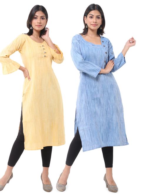  women pack of 2 solid straight kurta combo - 21585233 - Very Small Image - 1