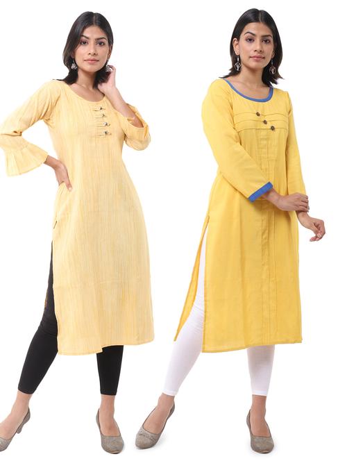  women pack of 2 solid straight kurta combo - 21585237 - Very Small Image - 1
