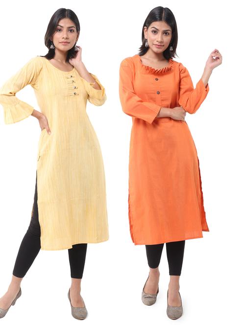  women pack of 2 solid straight kurta combo - 21585239 - Very Small Image - 1