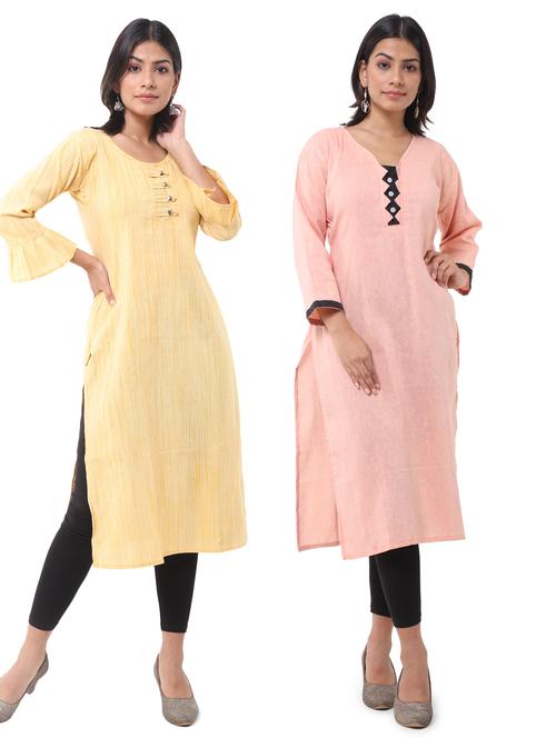  women pack of 2 solid straight kurta combo - 21585241 - Very Small Image - 1