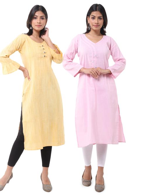  women pack of 2 solid straight kurta combo - 21585243 - Very Small Image - 1
