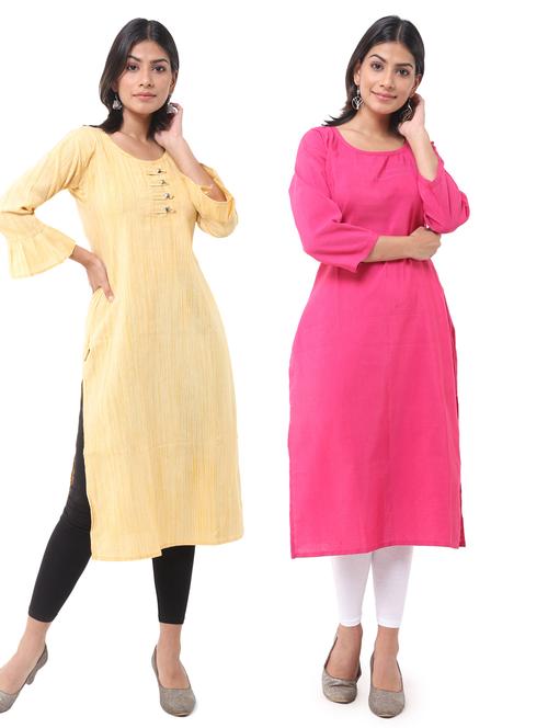  women pack of 2 solid straight kurta combo - 21585244 - Very Small Image - 1