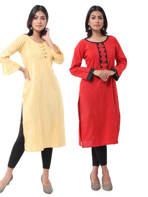  women pack of 2 solid straight kurta combo - 21585245 - Very Small Image - 1