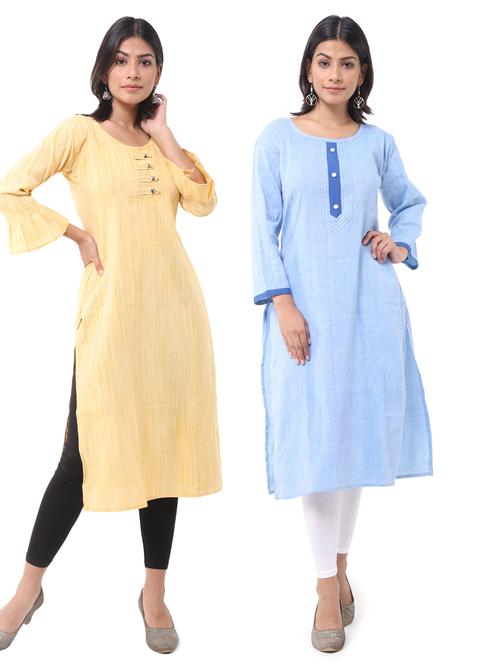  women pack of 2 solid straight kurta combo - 21585246 - Very Small Image - 1