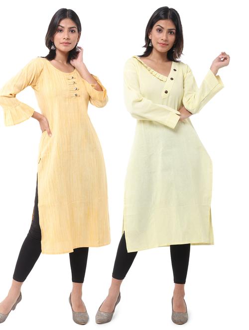  women pack of 2 solid straight kurta combo - 21585249 - Very Small Image - 1