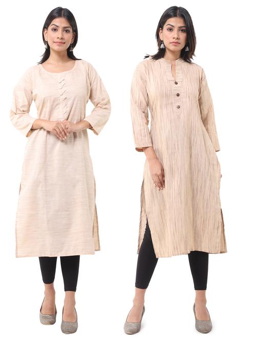  women pack of 2 solid straight kurta combo - 21585250 - Very Small Image - 1