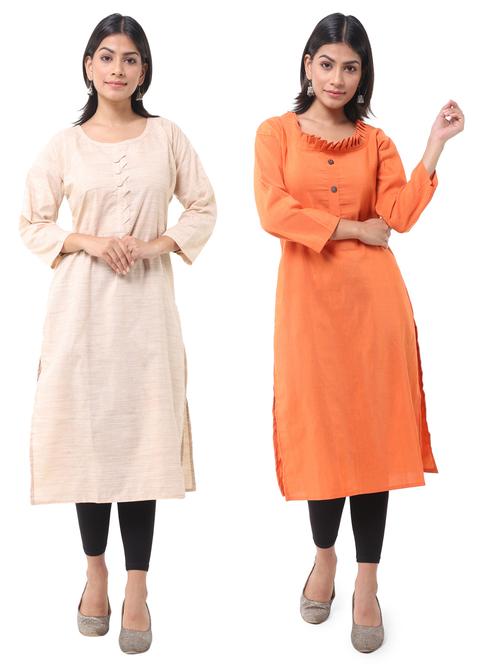  women pack of 2 solid straight kurta combo - 21585258 - Very Small Image - 1
