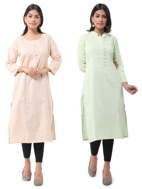  women pack of 2 solid straight kurta combo - 21585259 - Very Small Image - 1