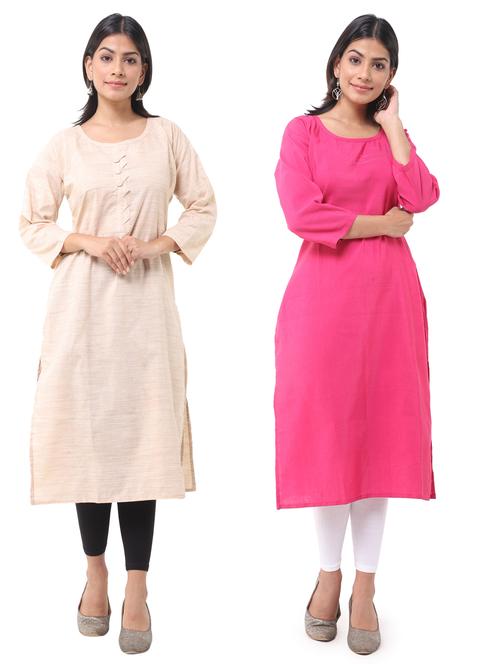  women pack of 2 solid straight kurta combo - 21585264 - Very Small Image - 1
