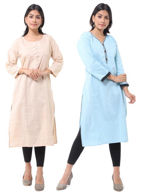  women pack of 2 solid straight kurta combo - 21585267 - Very Small Image - 1