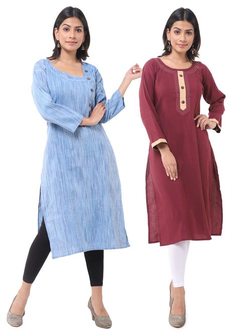  women pack of 2 solid straight kurta combo - 21585272 - Very Small Image - 1