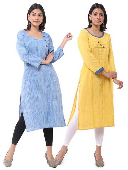  women pack of 2 solid straight kurta combo - 21585273 - Very Small Image - 1