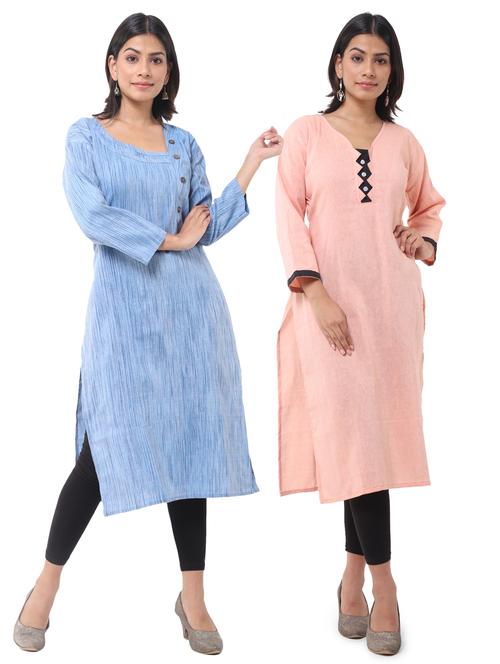  women pack of 2 solid straight kurta combo - 21585277 - Very Small Image - 1