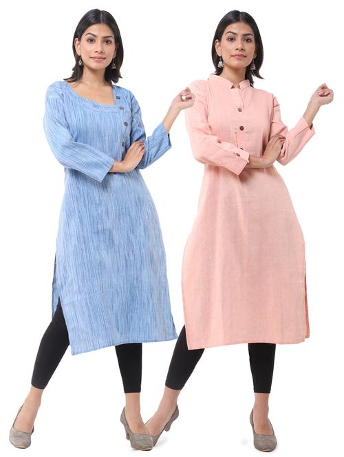  women pack of 2 solid straight kurta combo - 21585278 - Very Small Image - 1