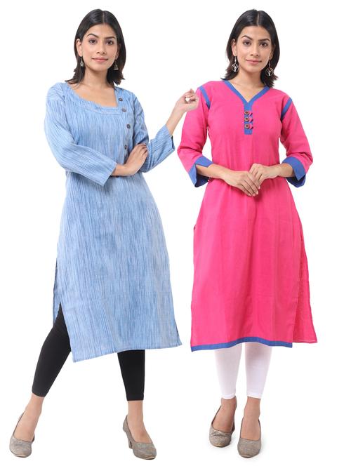  women pack of 2 solid straight kurta combo - 21585280 - Very Small Image - 1