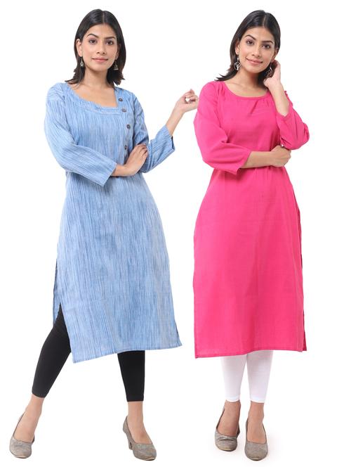  women pack of 2 solid straight kurta combo - 21585281 - Very Small Image - 1