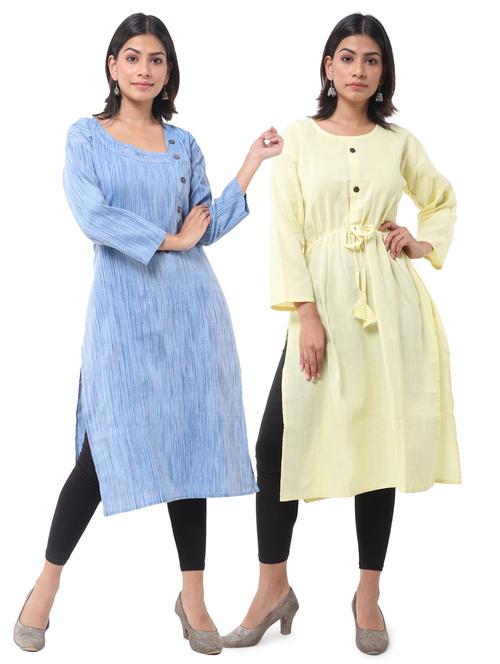  women pack of 2 solid straight kurta combo - 21585285 - Very Small Image - 1
