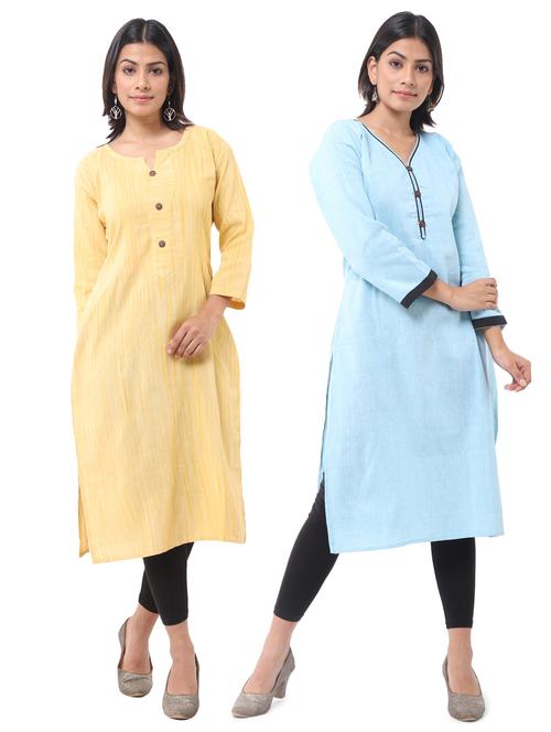 women pack of 2 solid straight kurta combo - 21585299 - Very Small Image - 1