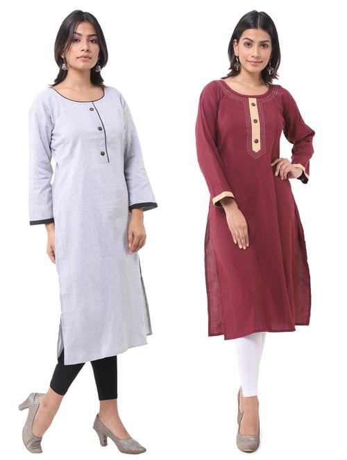 women pack of 2 solid straight kurta combo - 21585303 - Very Small Image - 1