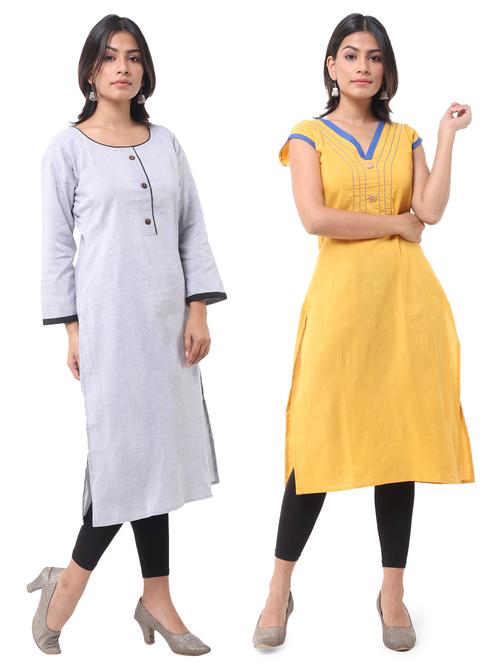 women pack of 2 solid straight kurta combo - 21585305 - Very Small Image - 1